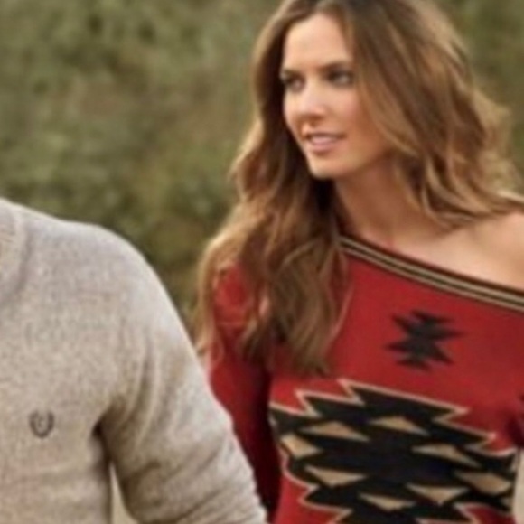 Chaps Southwest Aztec Print Boatneck Res Linen Blend Sweater XL Boho Boatneck - Picture 1 of 6